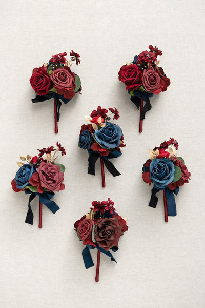 Mini Premade Flower Centerpiece Set in Burgundy & Navy