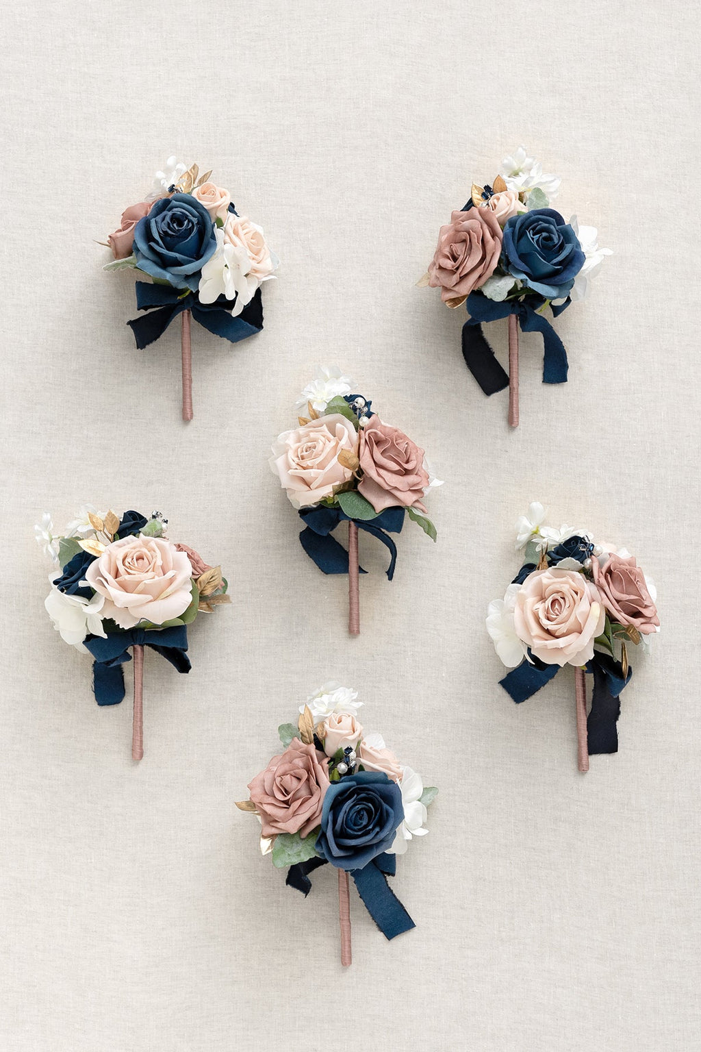 Mini Premade Flower Centerpieces Set in Dusty Rose & Navy