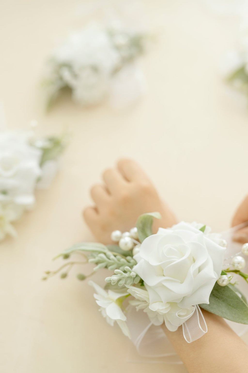 Wrist Corsages in Natural White