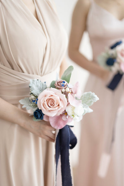Bridesmaid Posy in Dusty Rose & Navy