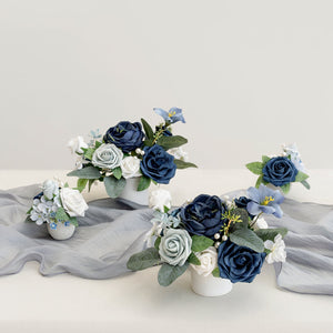 Assorted Floral Centerpiece Set in Dusty Blue & Navy