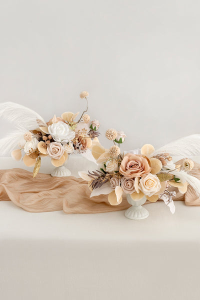 Large Floral Centerpiece Set in White & Beige