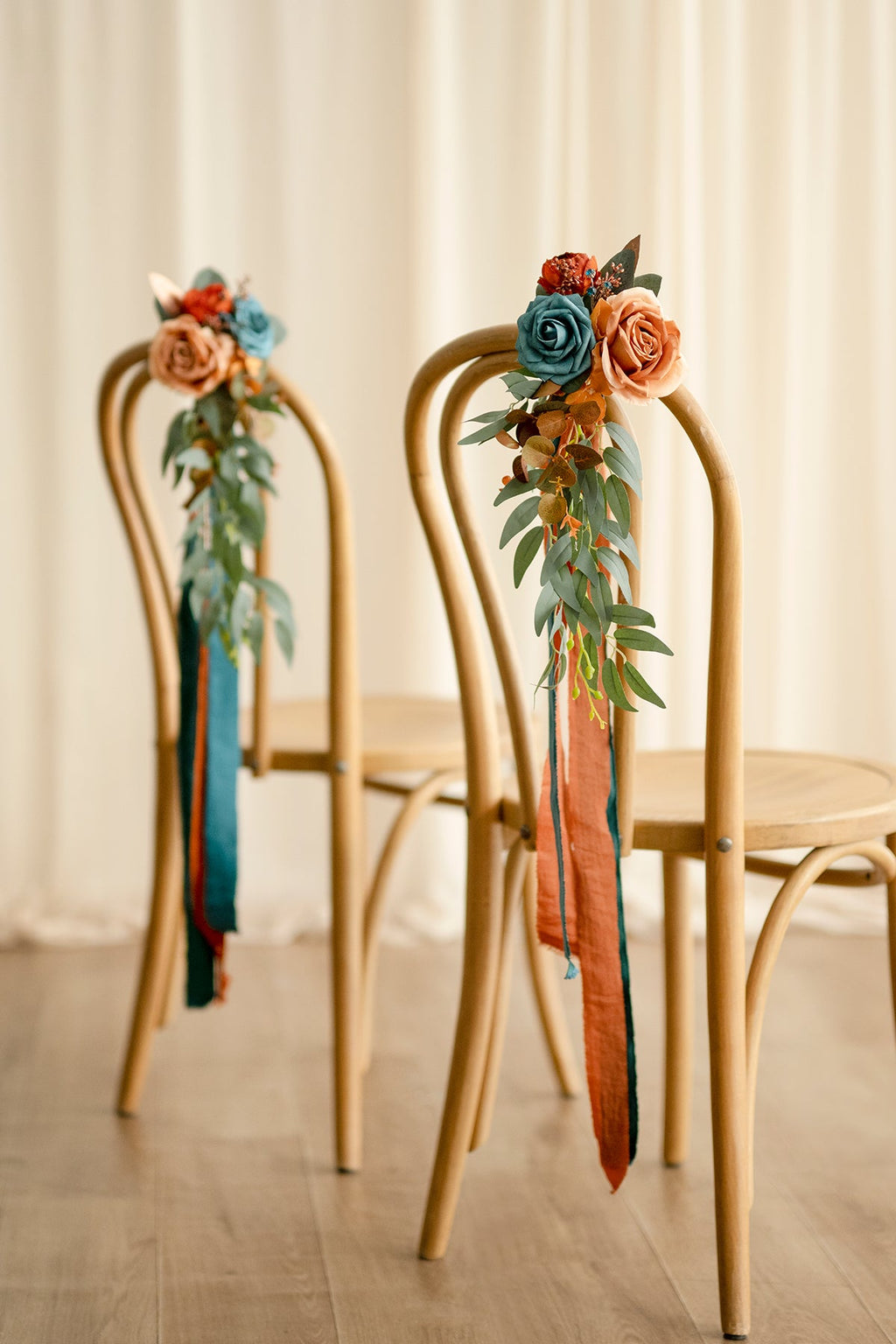 Wedding Aisle Decoration Pew Flowers in Dark Teal & Burnt Orange