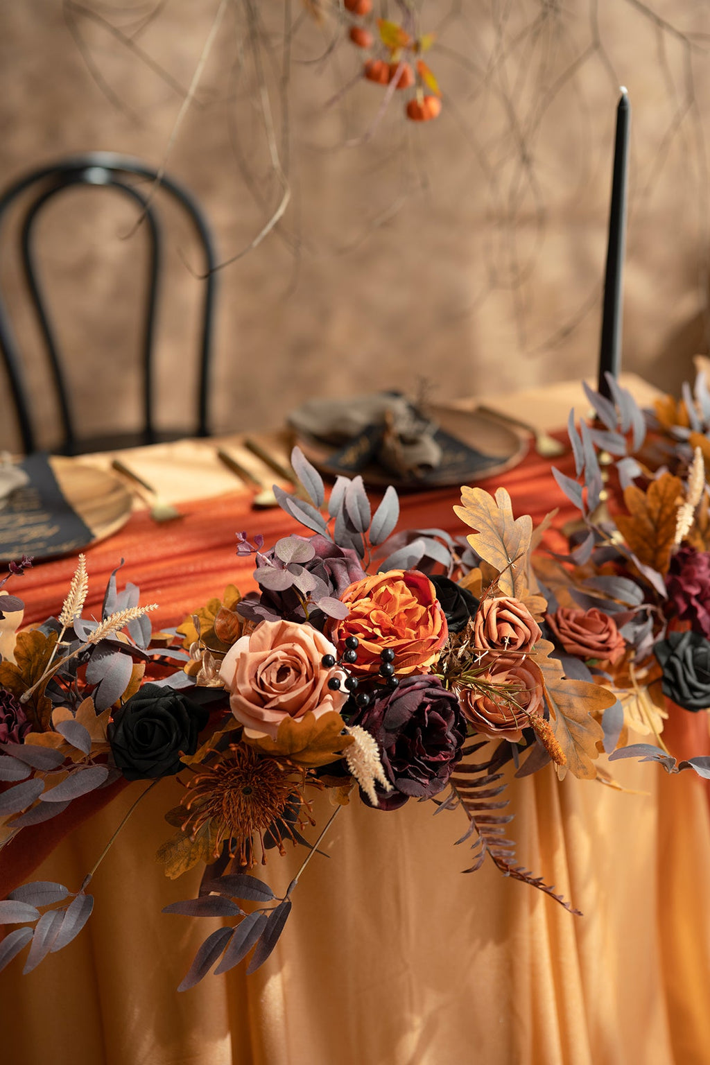 6ft Flower Garland in Black & Pumpkin Orange
