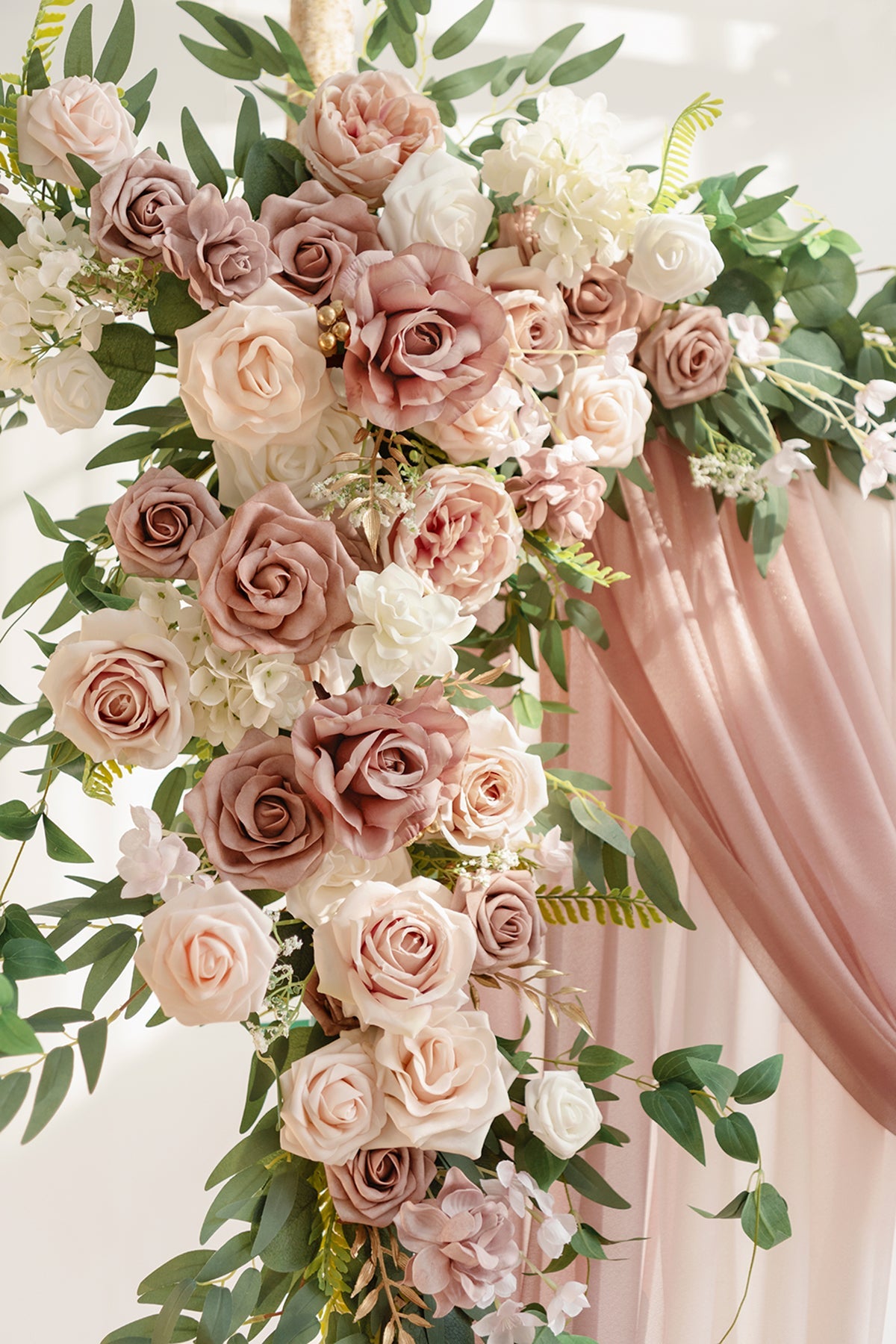 Lings | Flower Arch Decor with Drapes in Dusty Rose & Cream