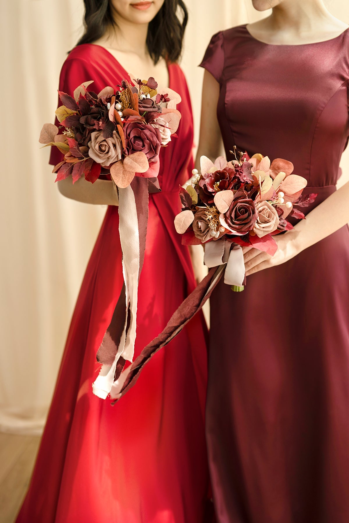 Bridesmaid Bouquets in Burgundy & Dusty Rose