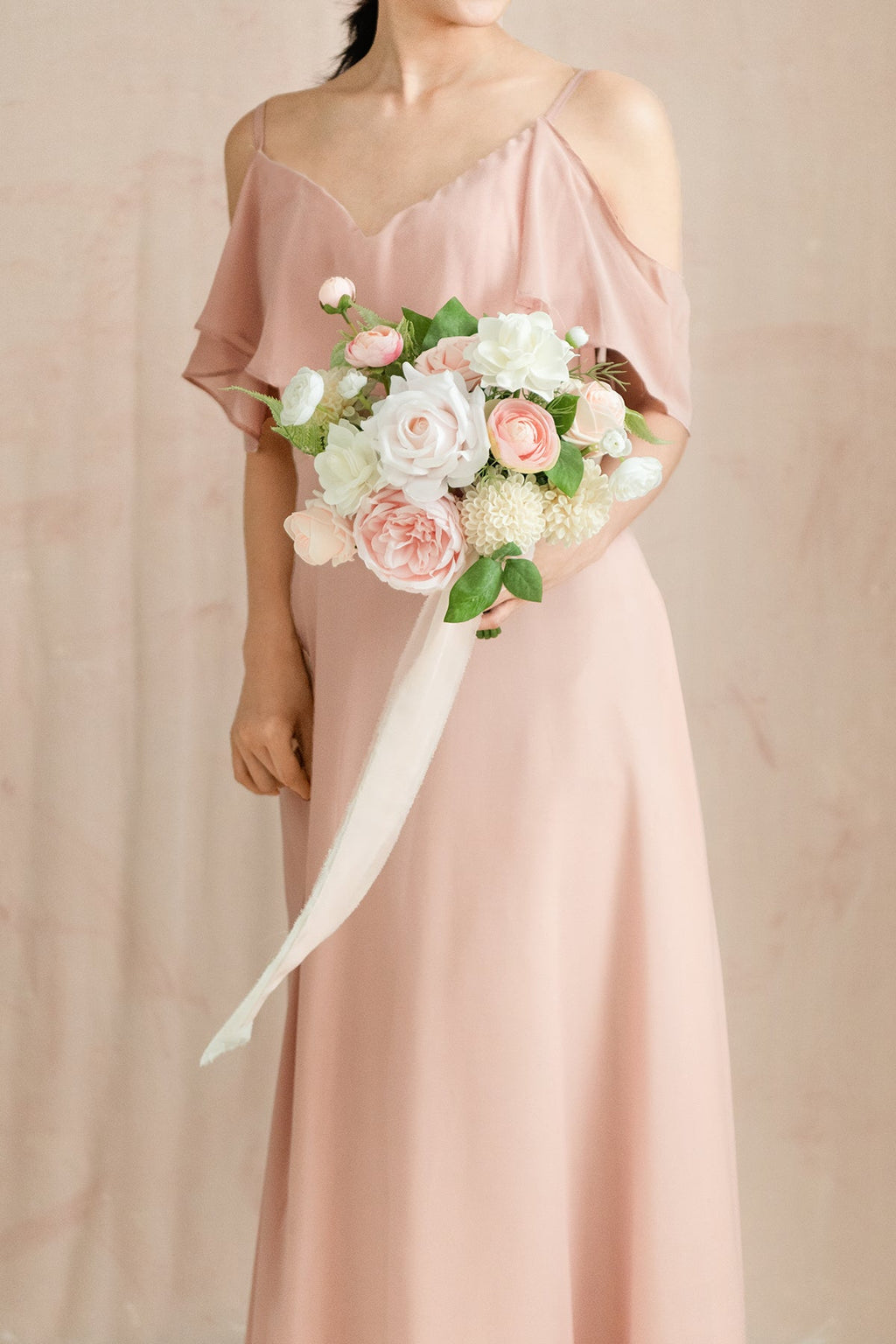 Free-Form Bridesmaid Bouquets in Blush & Cream