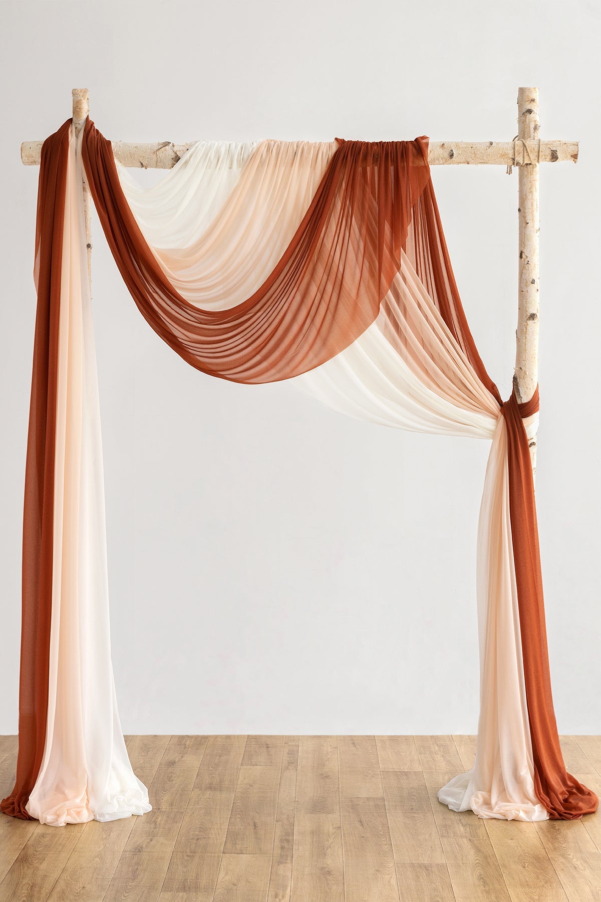 Wedding Arch Drapes in Russet Orange & Denim Blue