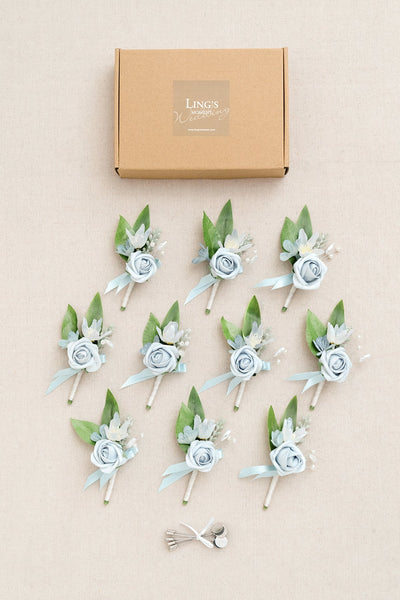 Flash Sale | Boutonnieres for Guests in Romantic Dusty Blue | Clearance