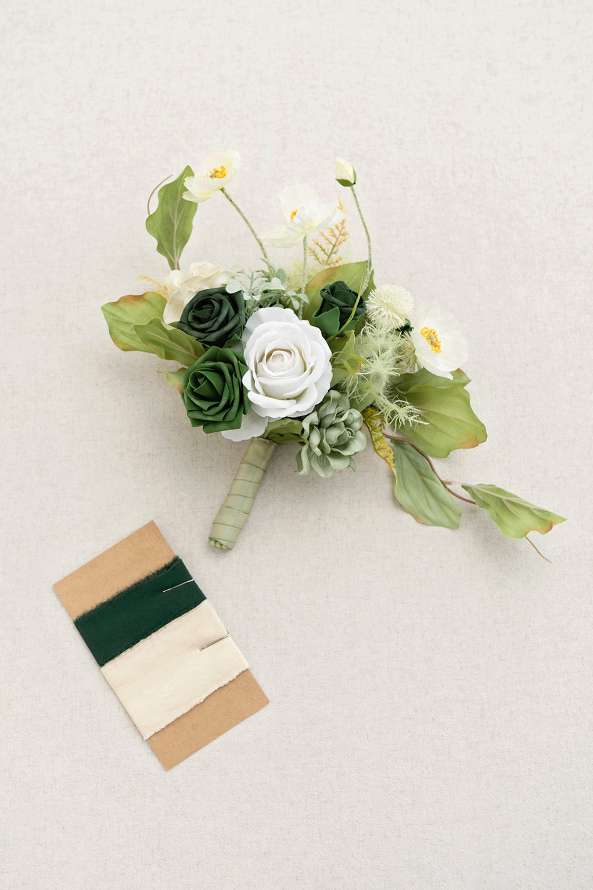 Free-Form Bridesmaid Bouquets in Emerald & Tawny Beige