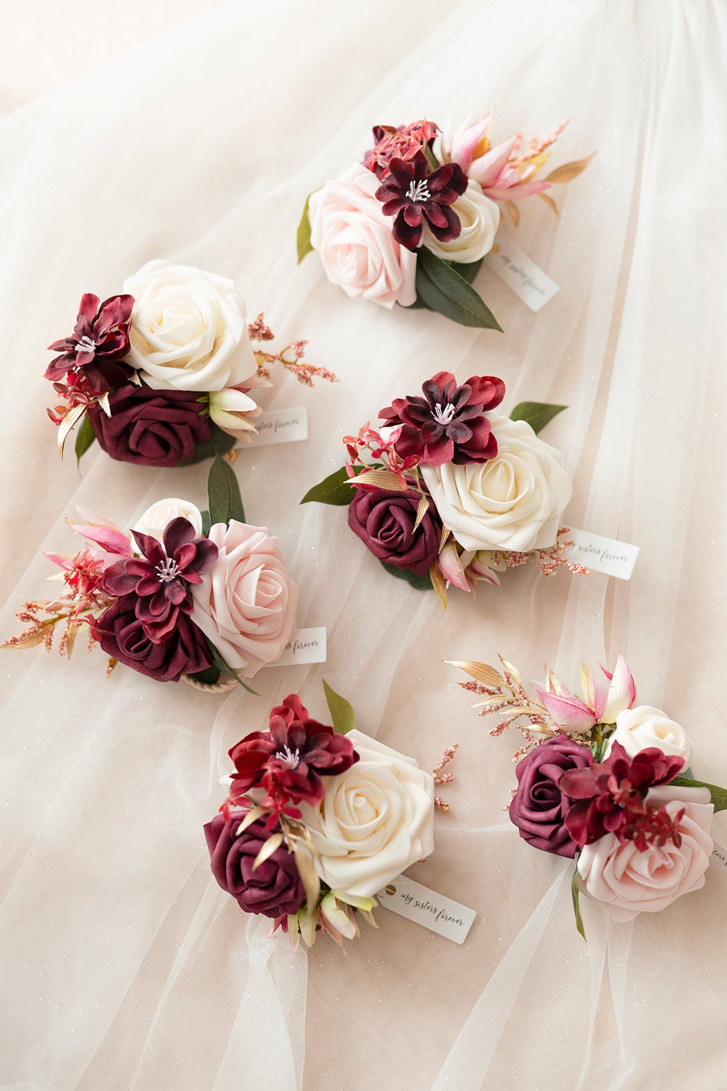 Wrist Corsages in Romantic Marsala