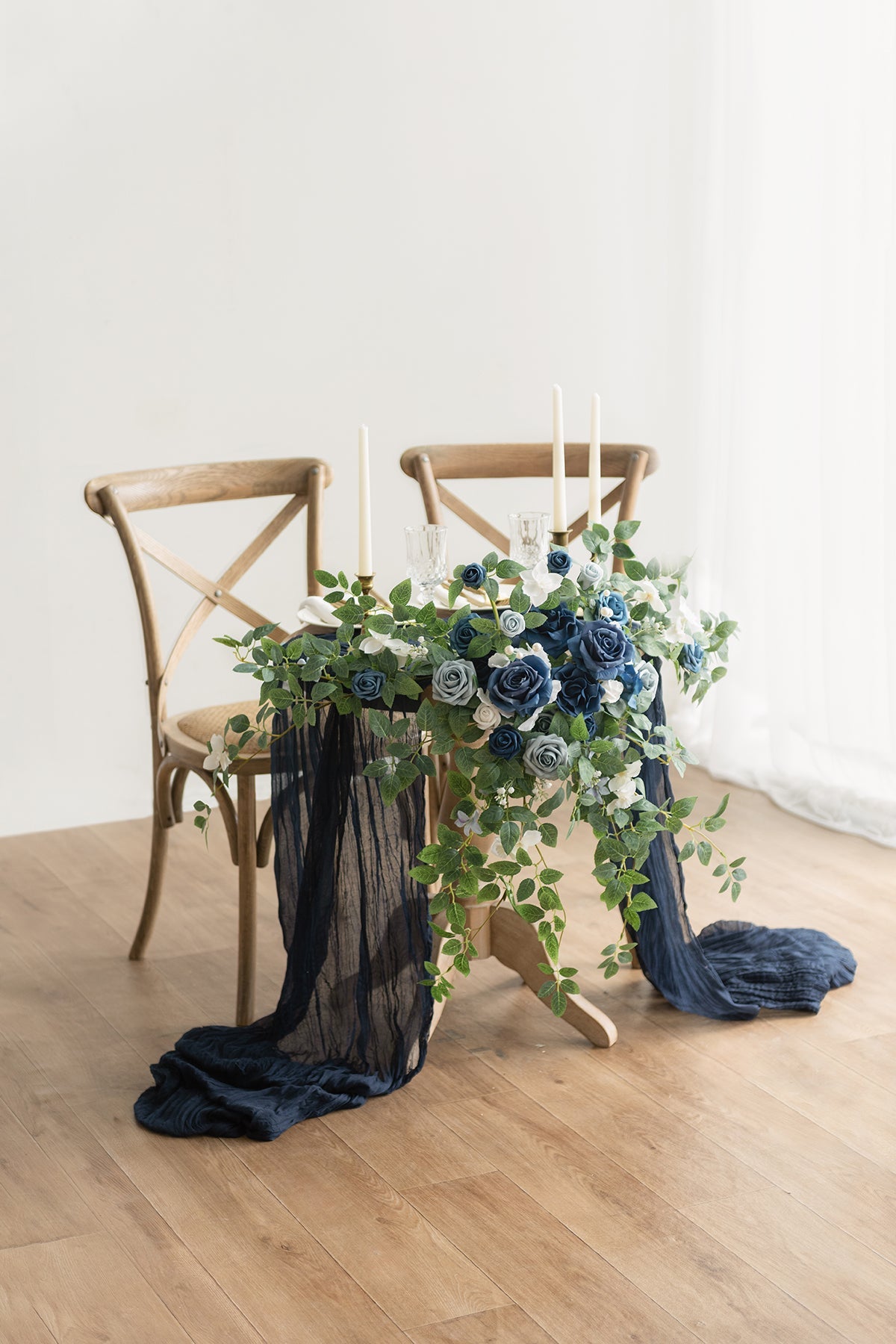 Sweetheart Table Floral Swags in Dusty Blue & Navy