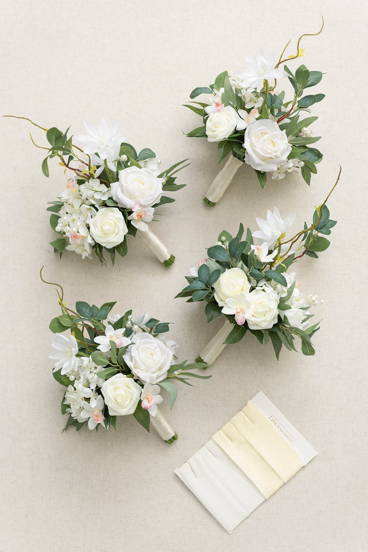 Free-Form Bridesmaid Bouquets in Natural White