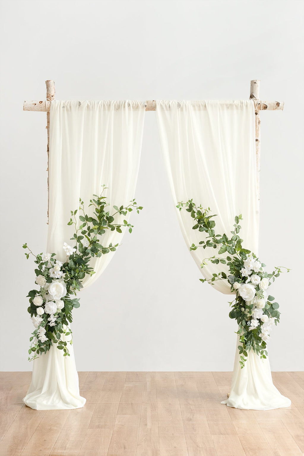 Flower Arch Decor with Drapes in White & Sage