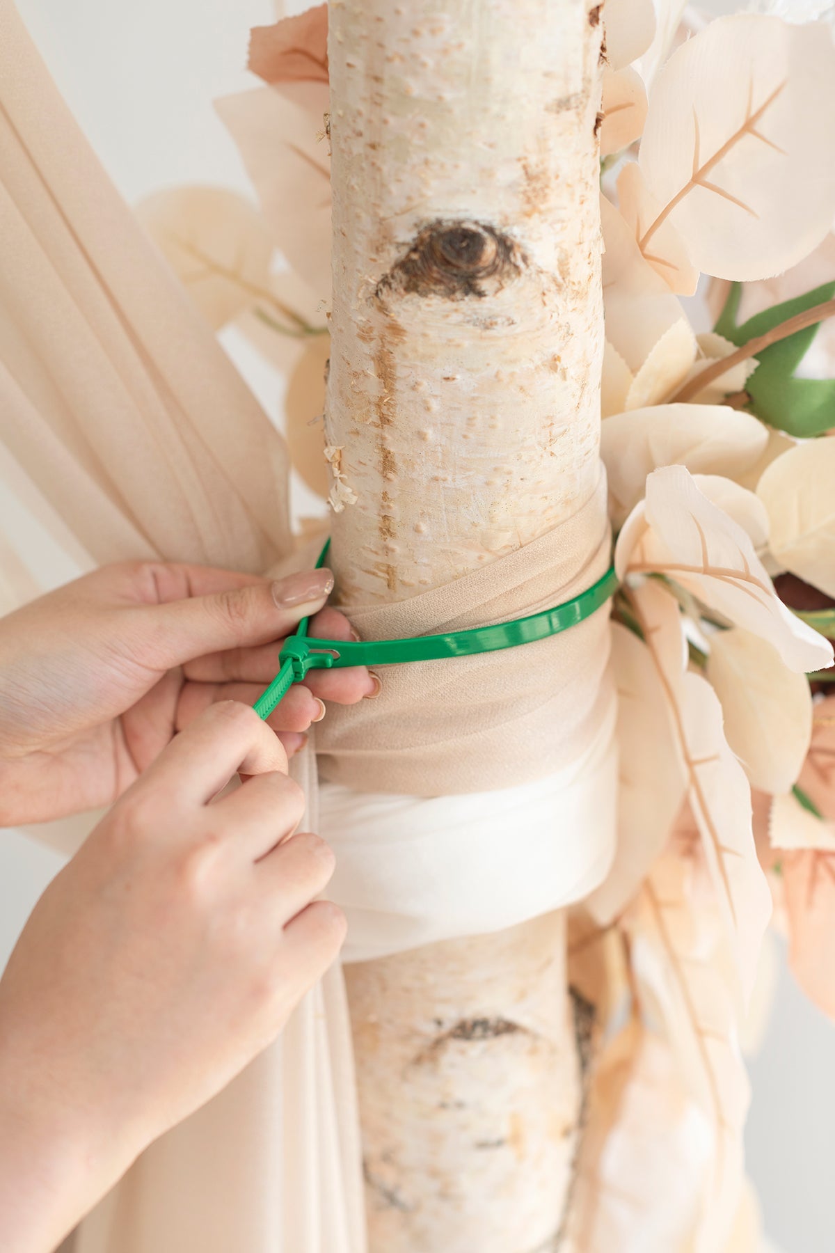 Flower Arch Decor with Drapes in White & Beige