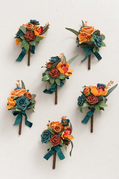 Mini Premade Flower Centerpiece Set in Dark Teal & Burnt Orange