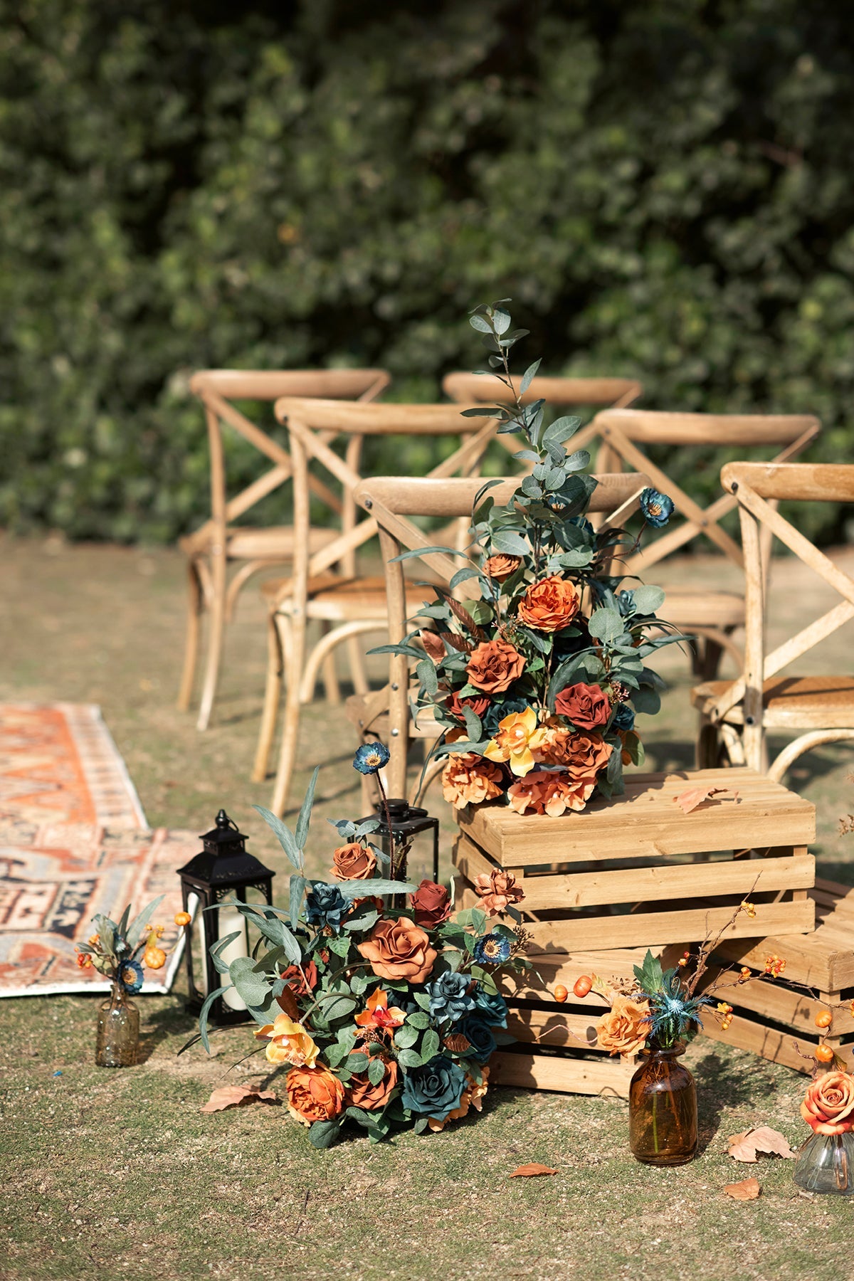 Free-Standing Flower Arrangements in Dark Teal & Burnt Orange | Clearance