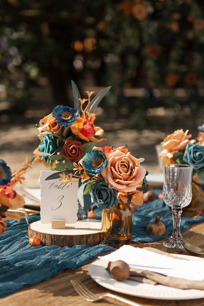 Mini Premade Flower Centerpiece Set in Dark Teal & Burnt Orange