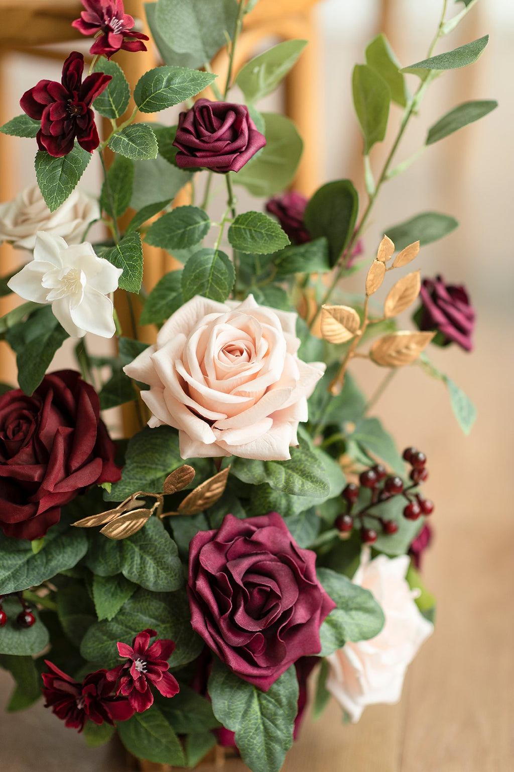 Wedding Aisle Runner Flower Arrangement in Romantic Marsala