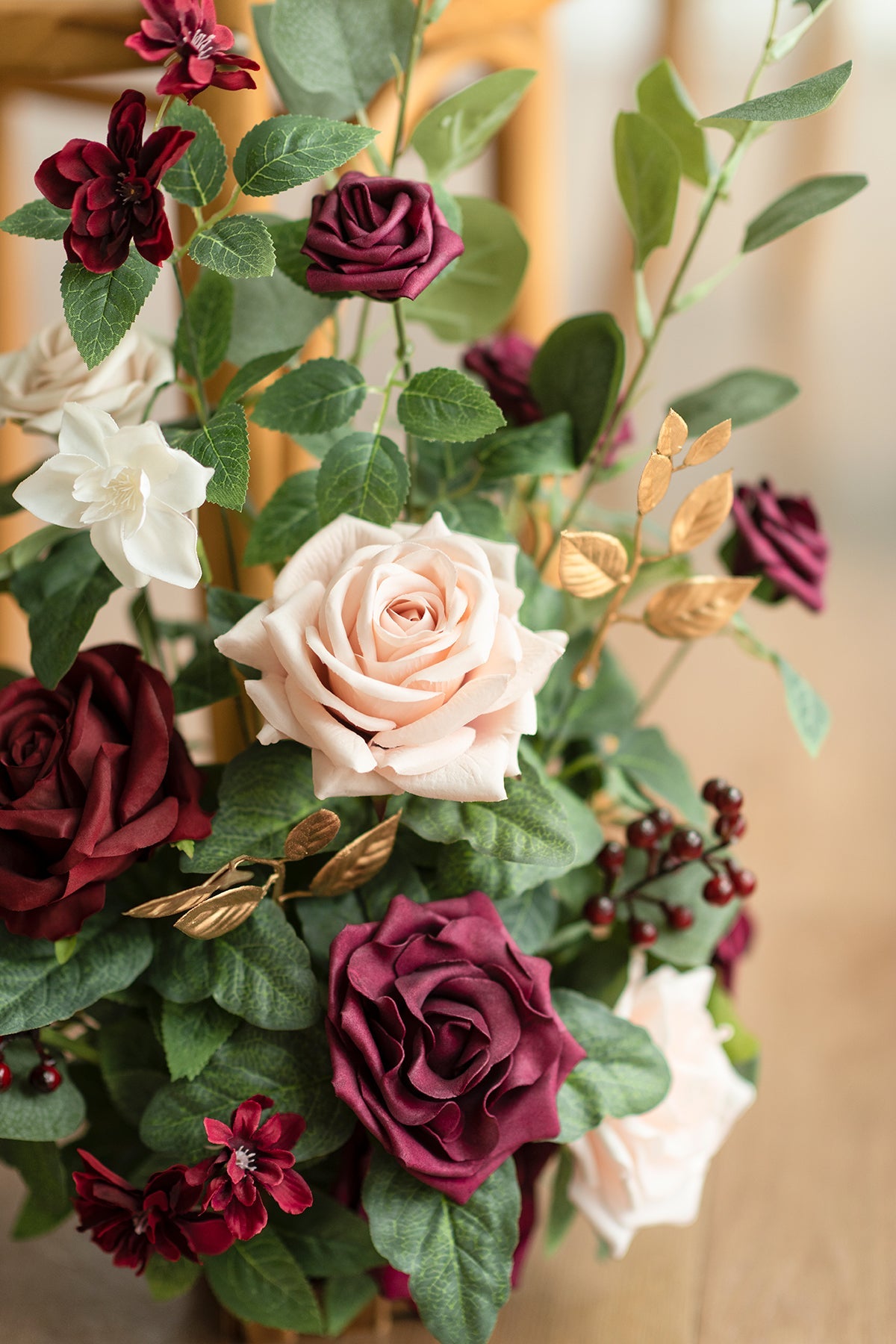 Wedding Aisle Runner Flower Arrangement in Romantic Marsala