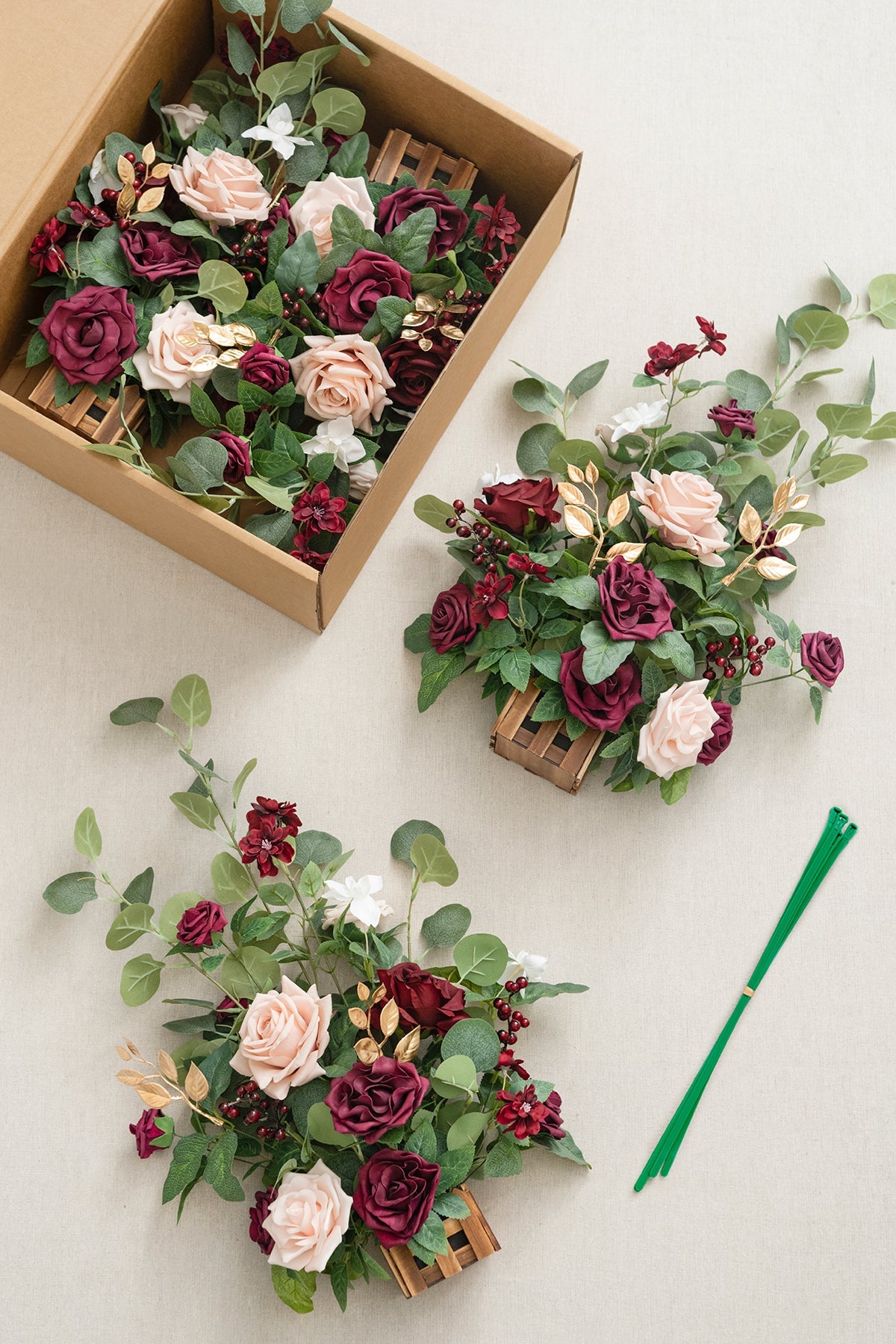 Wedding Aisle Runner Flower Arrangement in Romantic Marsala