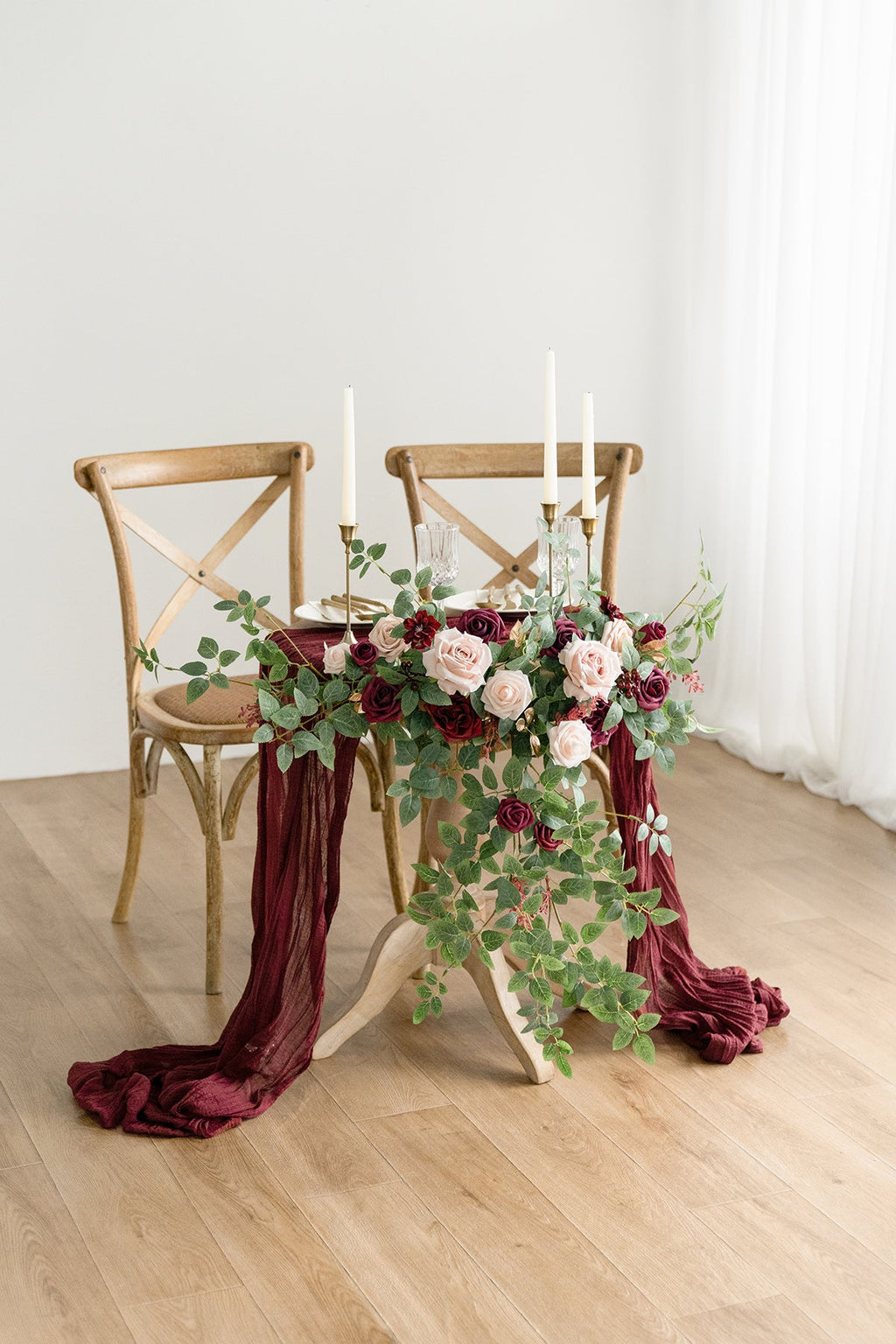 Sweetheart Table Floral Swags in Romantic Marsala