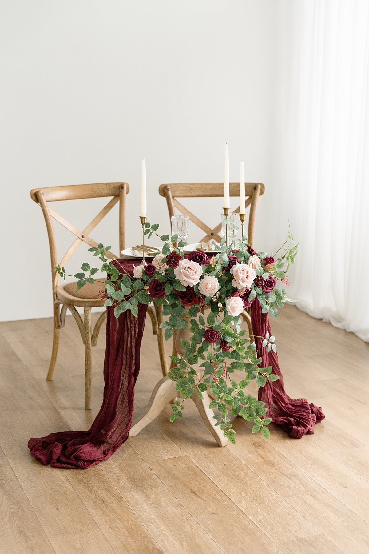 Sweetheart Table Floral Swags in Romantic Marsala