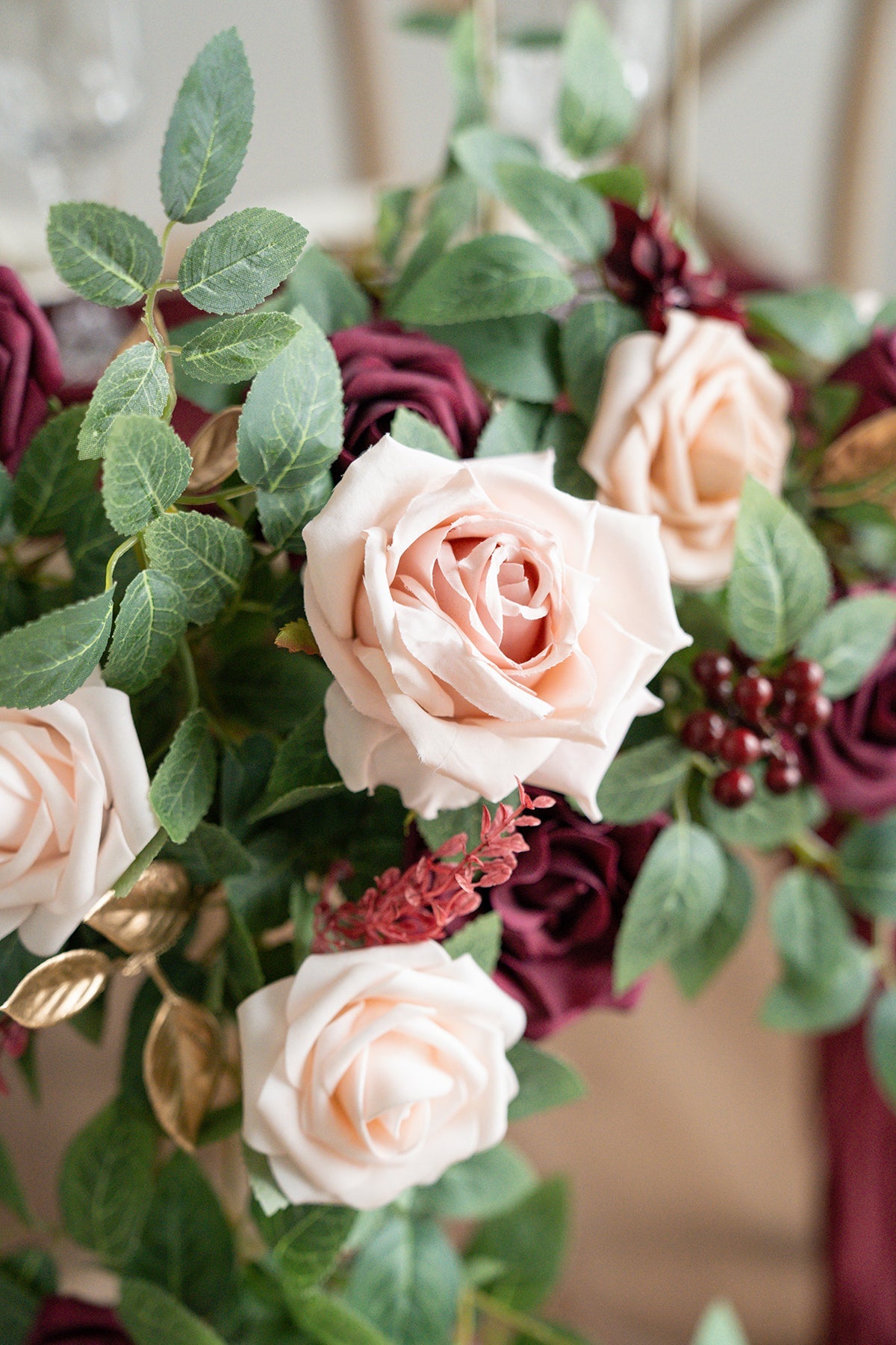 Sweetheart Table Floral Swags in Romantic Marsala