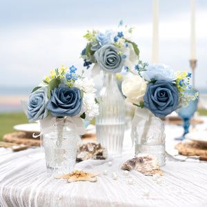 Mini Premade Flower Centerpiece Set in Dusty Blue & Navy
