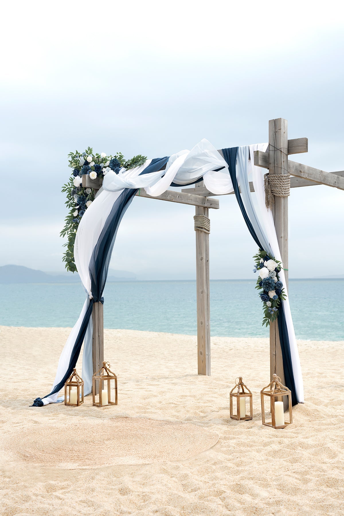 Flower Arch Decor with Drapes in Dusty Blue & Navy