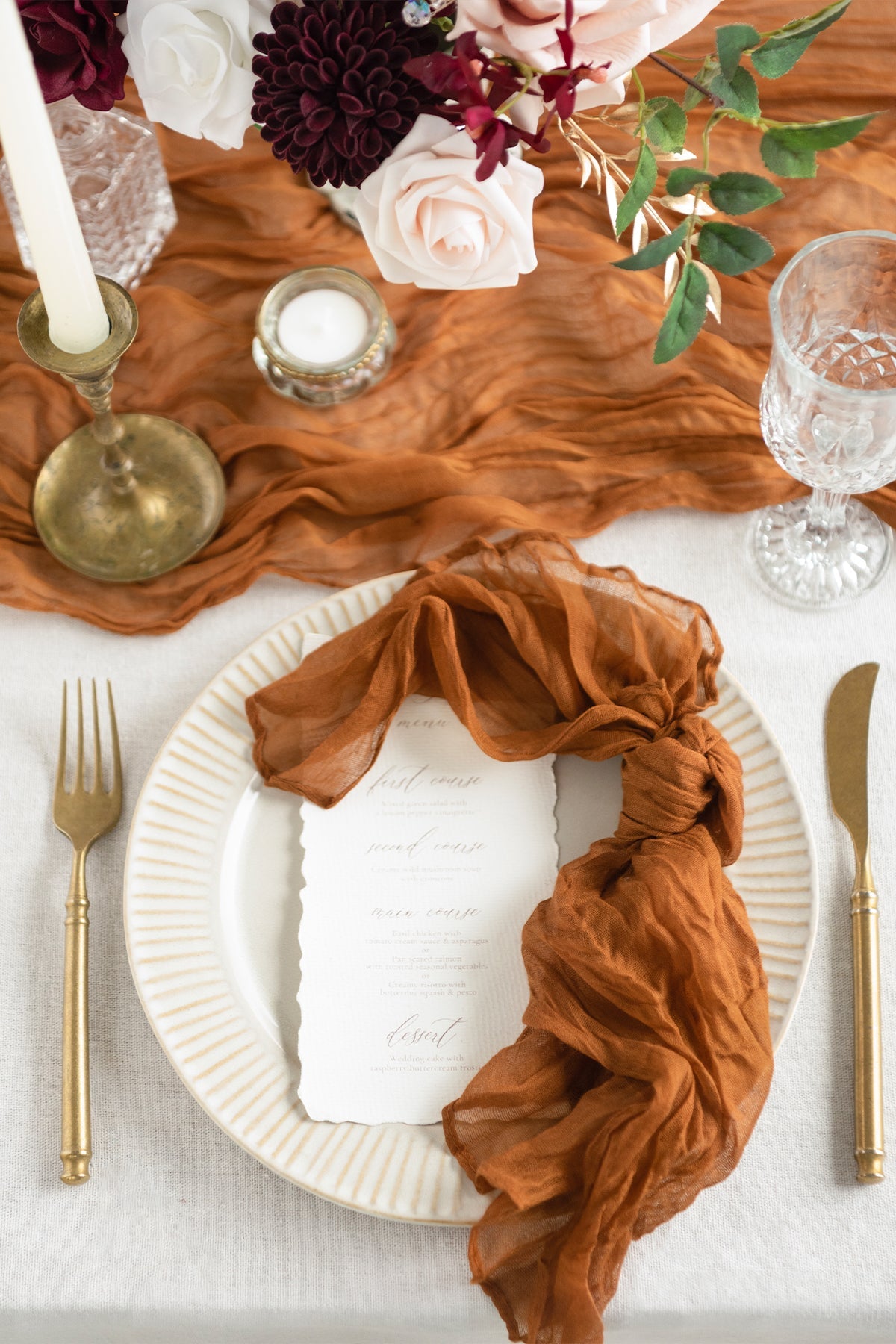 Cheesecloth Napkins & Table Runner Set for Reception - 12 Colors