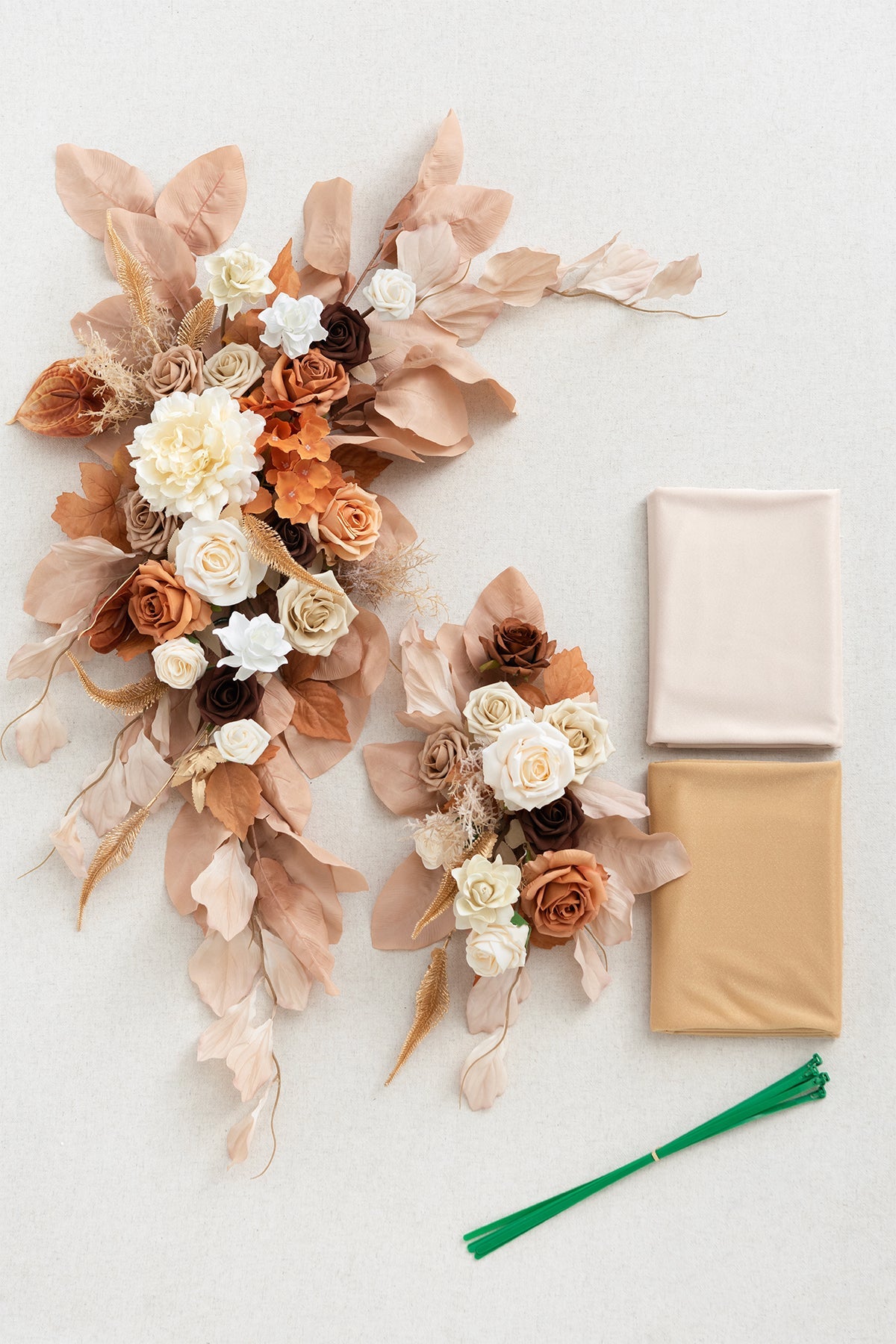 Flower Arch Decor with Drapes in Rust & Sepia