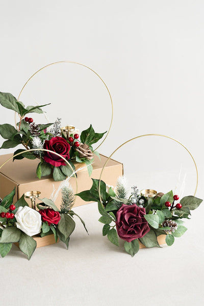 Wreath Hoop Centerpiece Set in Christmas Red & Sparkle | Clearance