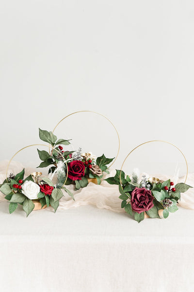 Wreath Hoop Centerpiece Set in Christmas Red & Sparkle | Clearance