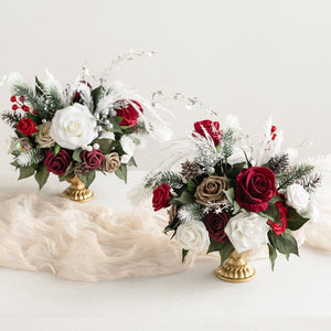 Large Floral Centerpiece Set in Christmas Red & Sparkle
