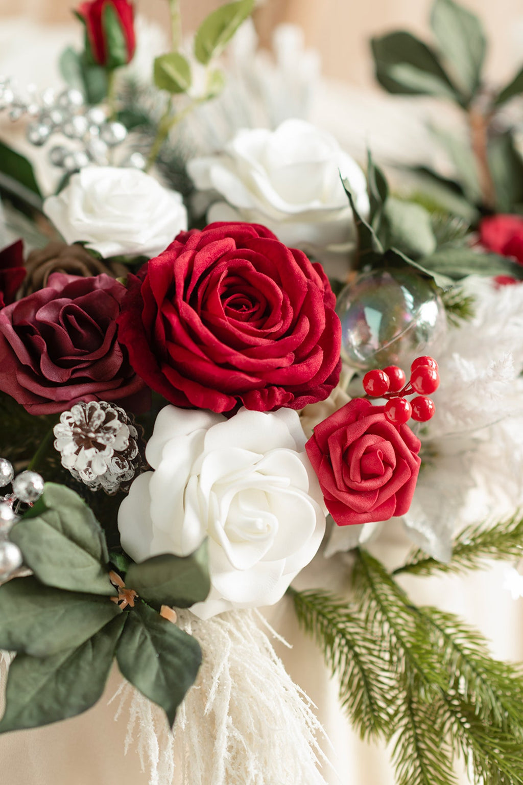 9ft Head Table Flower Garland in Christmas Red & Sparkle