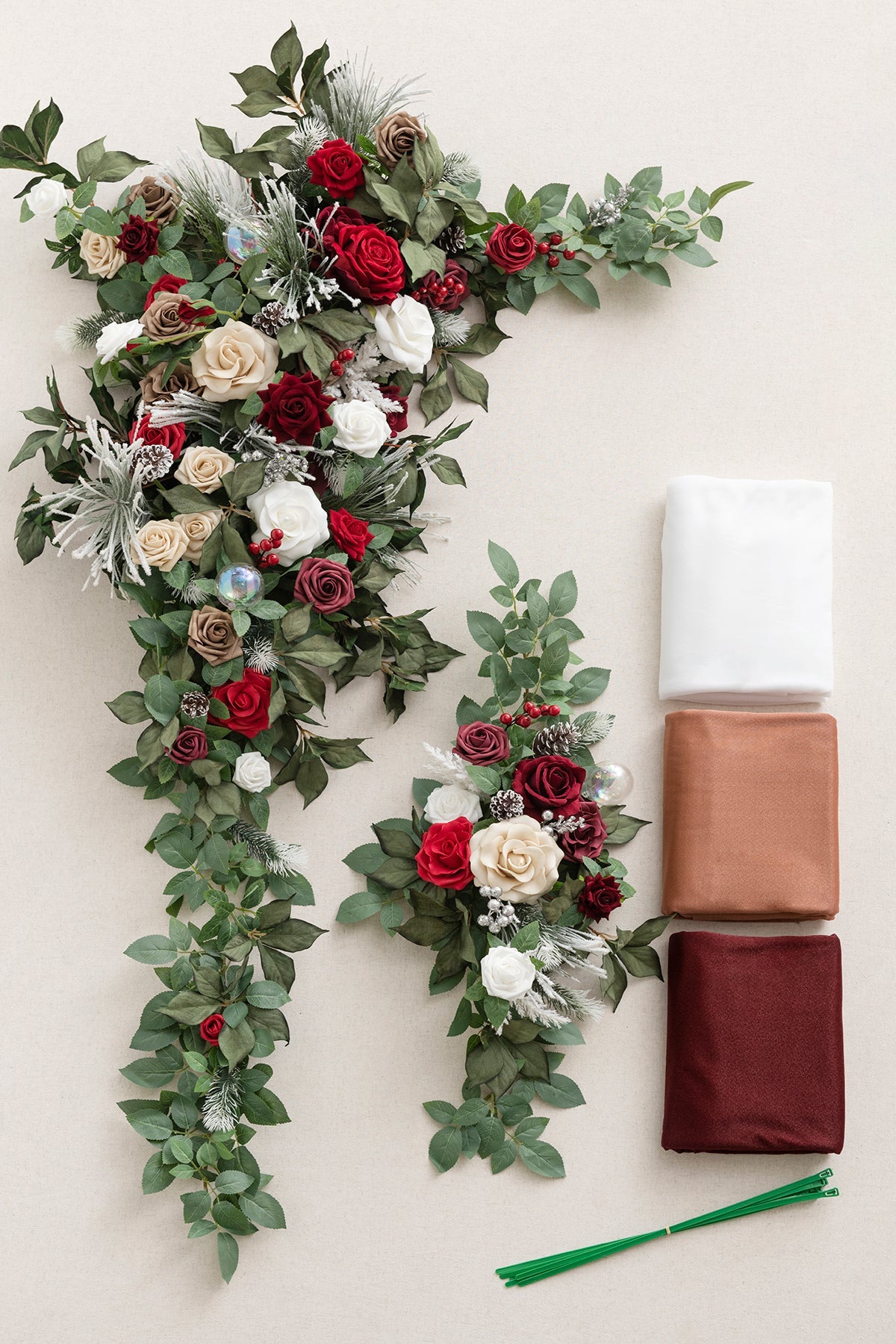 Flower Arch Decor with Drapes in Christmas Red Sparkle| Clearance