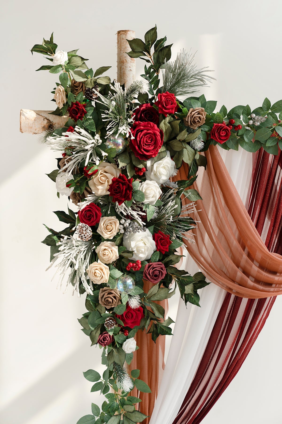 Flower Arch Decor with Drapes in Christmas Red Sparkle| Clearance