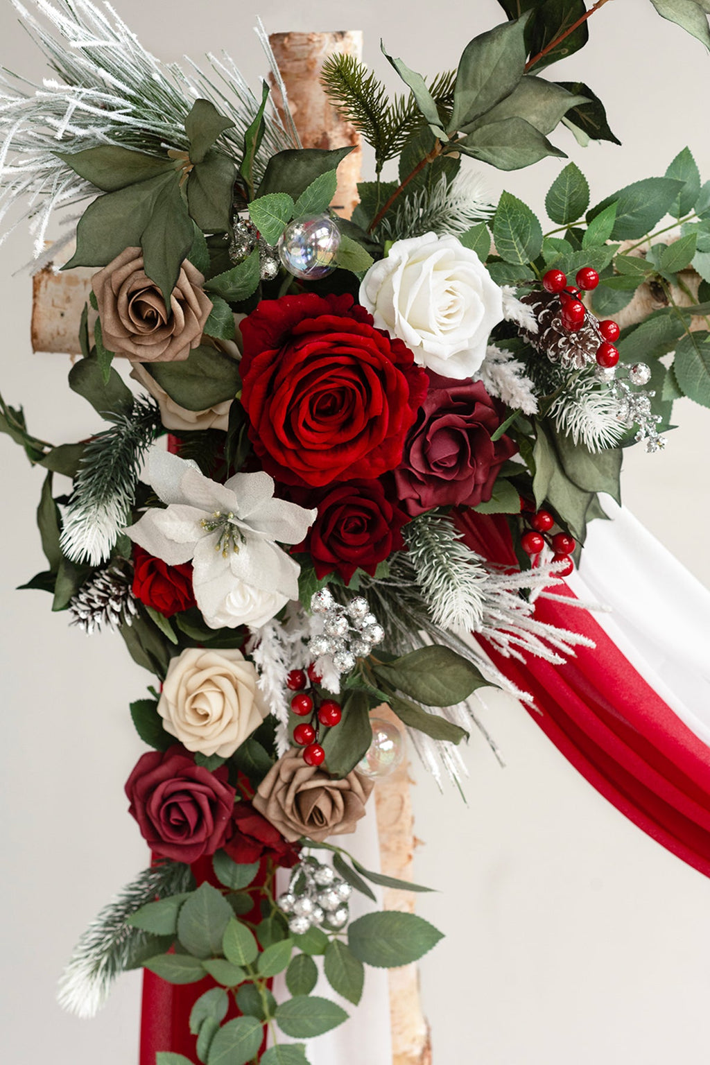 Flower Arch Decor with Drapes in Christmas Red Sparkle| Clearance