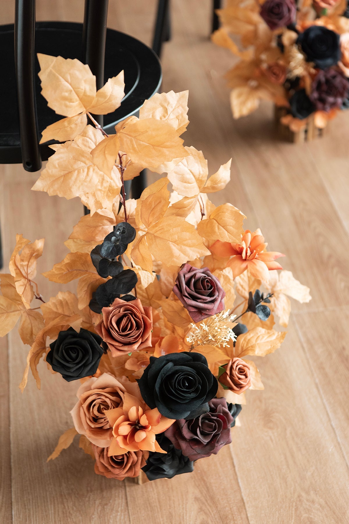 Wedding Aisle Runner Flower Arrangement in Black & Pumpkin Orange | Clearance