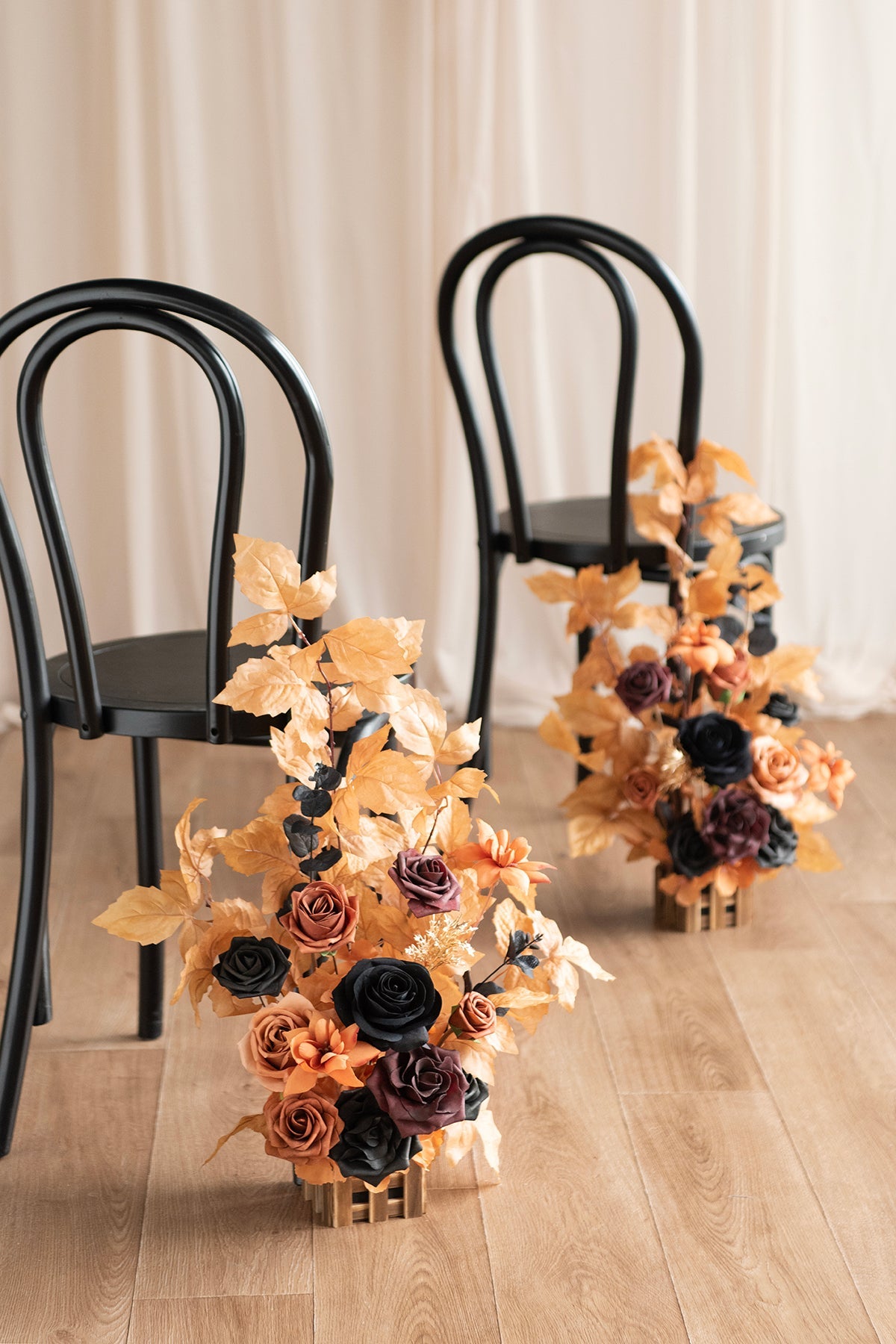 Wedding Aisle Runner Flower Arrangement in Black & Pumpkin Orange | Clearance
