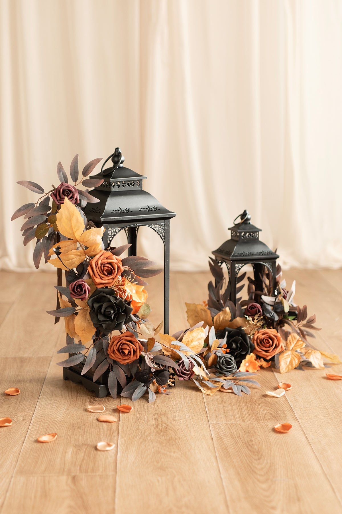 2ft Flower Garlands in Black & Pumpkin Orange