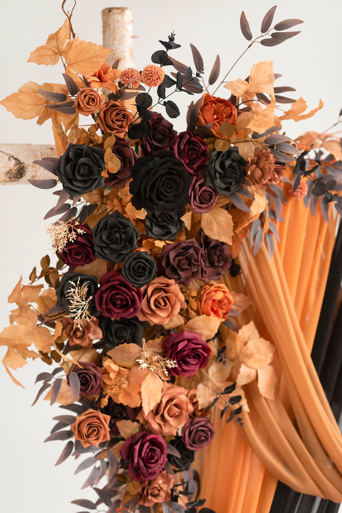 Flower Arch Decor with Drapes in Black & Pumpkin Orange | Clearance