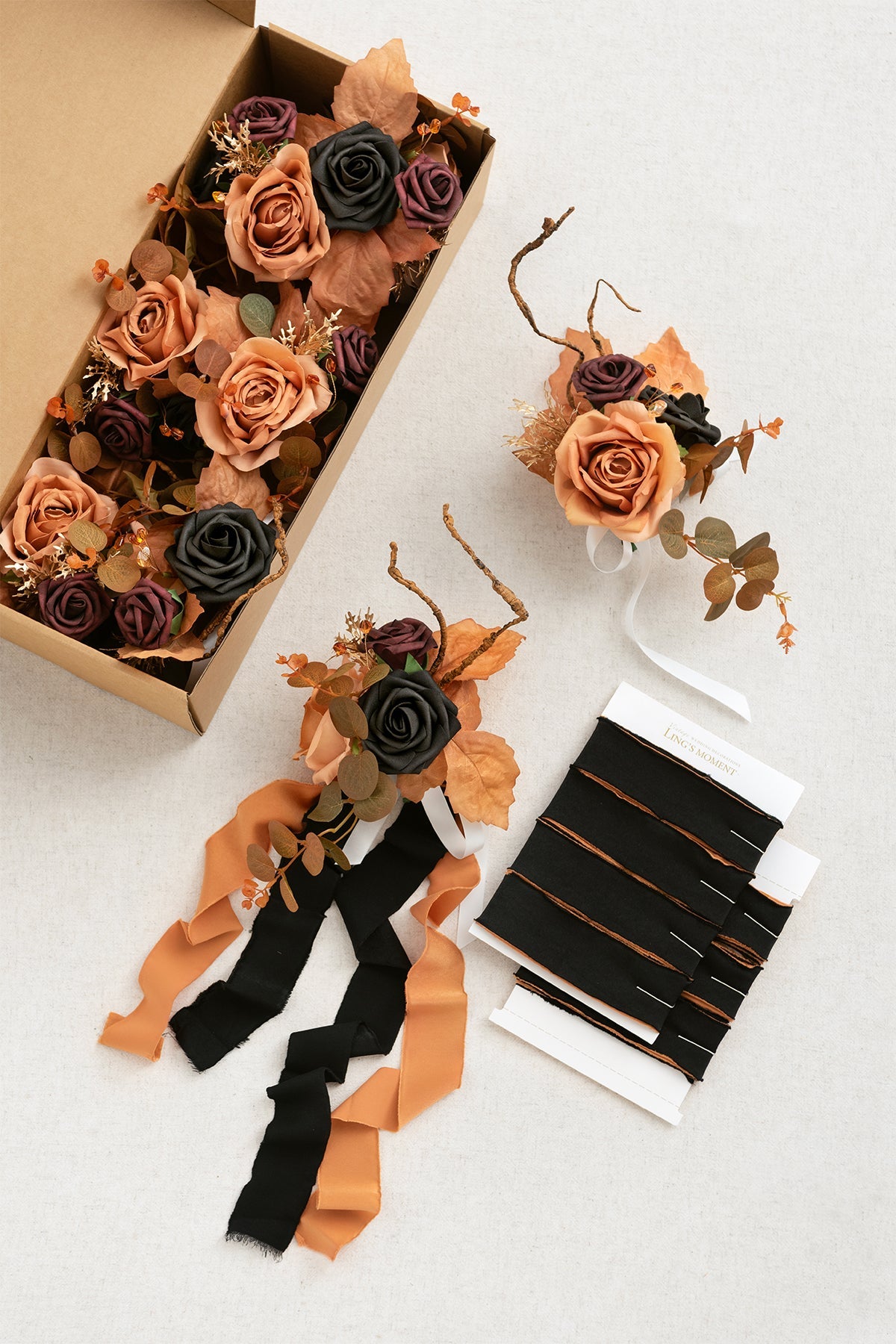 Wedding Aisle Decoration Pew Flowers in Black & Pumpkin Orange