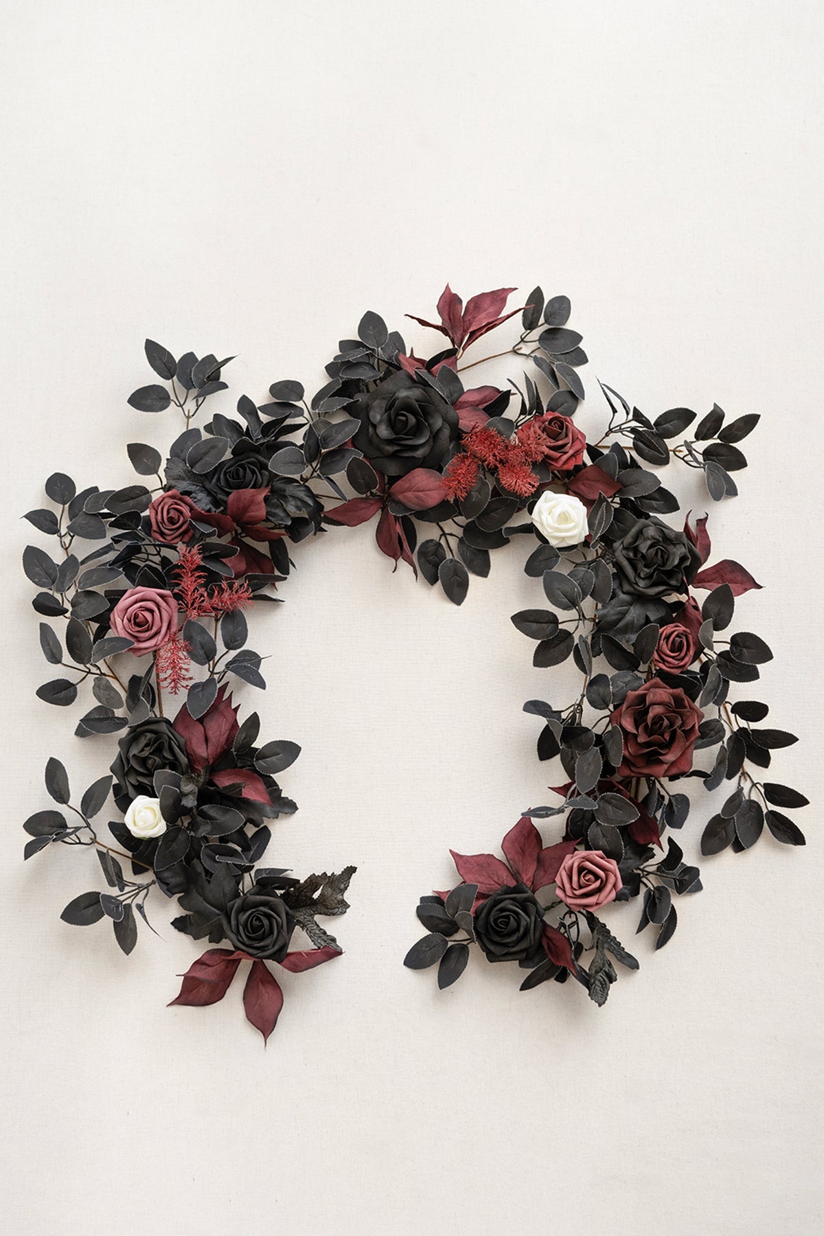 5ft Rose Leaf Flower Garland in Moody Burgundy & Black