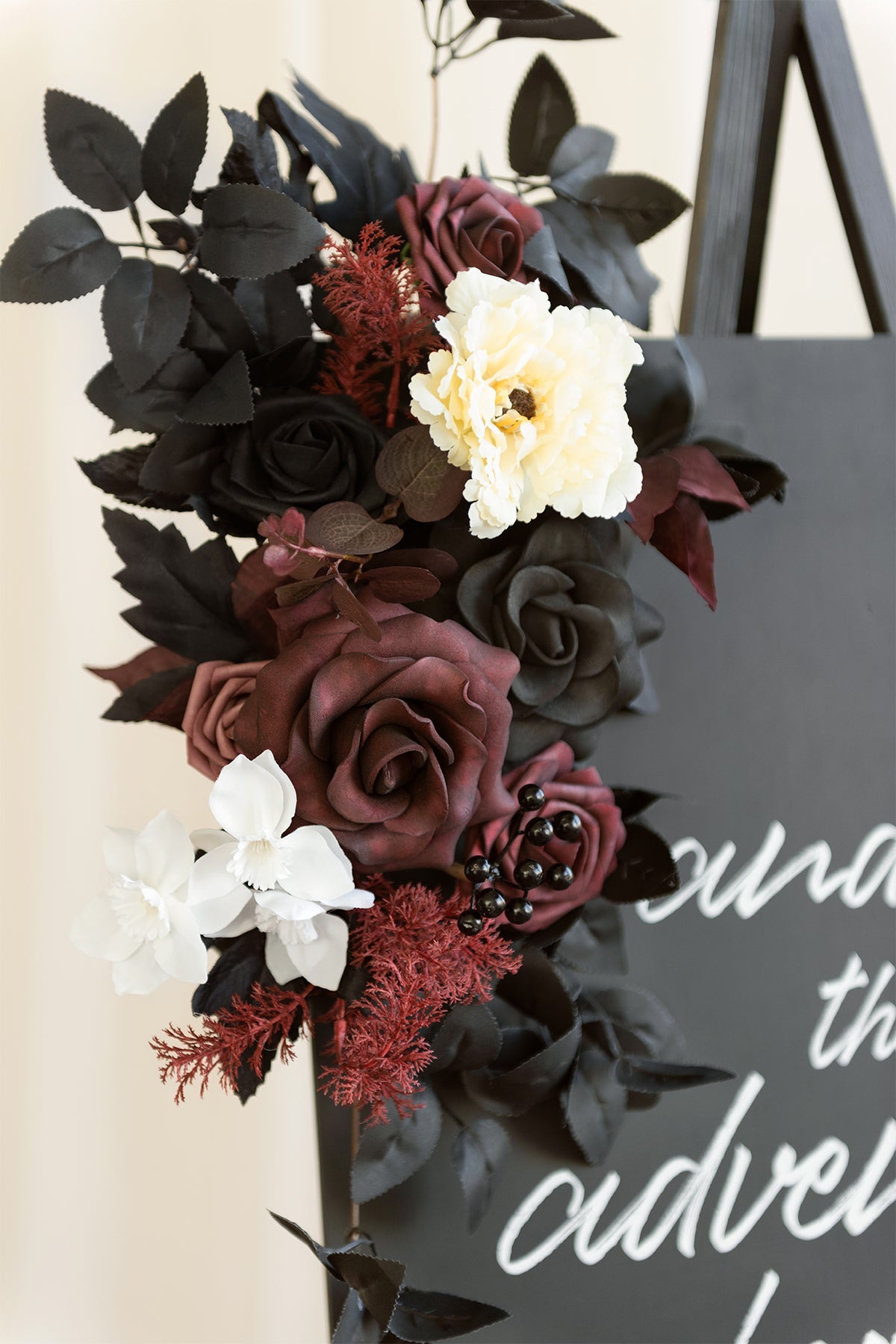 Combo Set Flower Sign Decor in Moody Burgundy & Black | Clearance