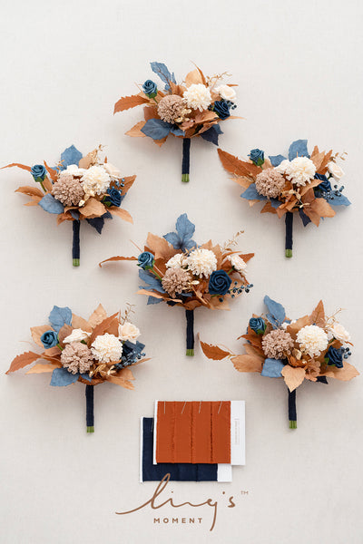 Bridesmaid Posy in Russet Orange & Denim Blue | Clearance