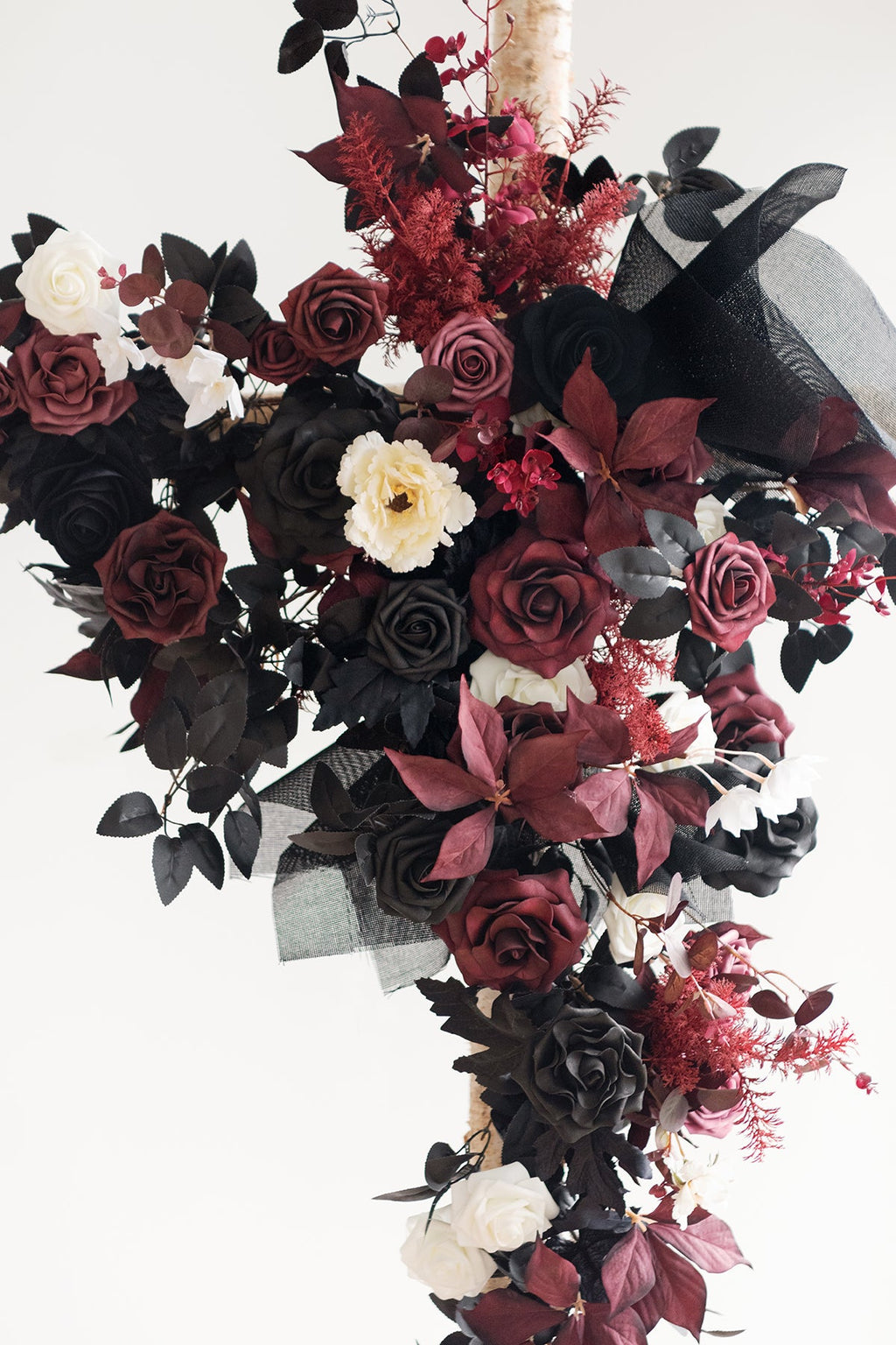 Ground Flower Arch Decor in Moody Burgundy & Black