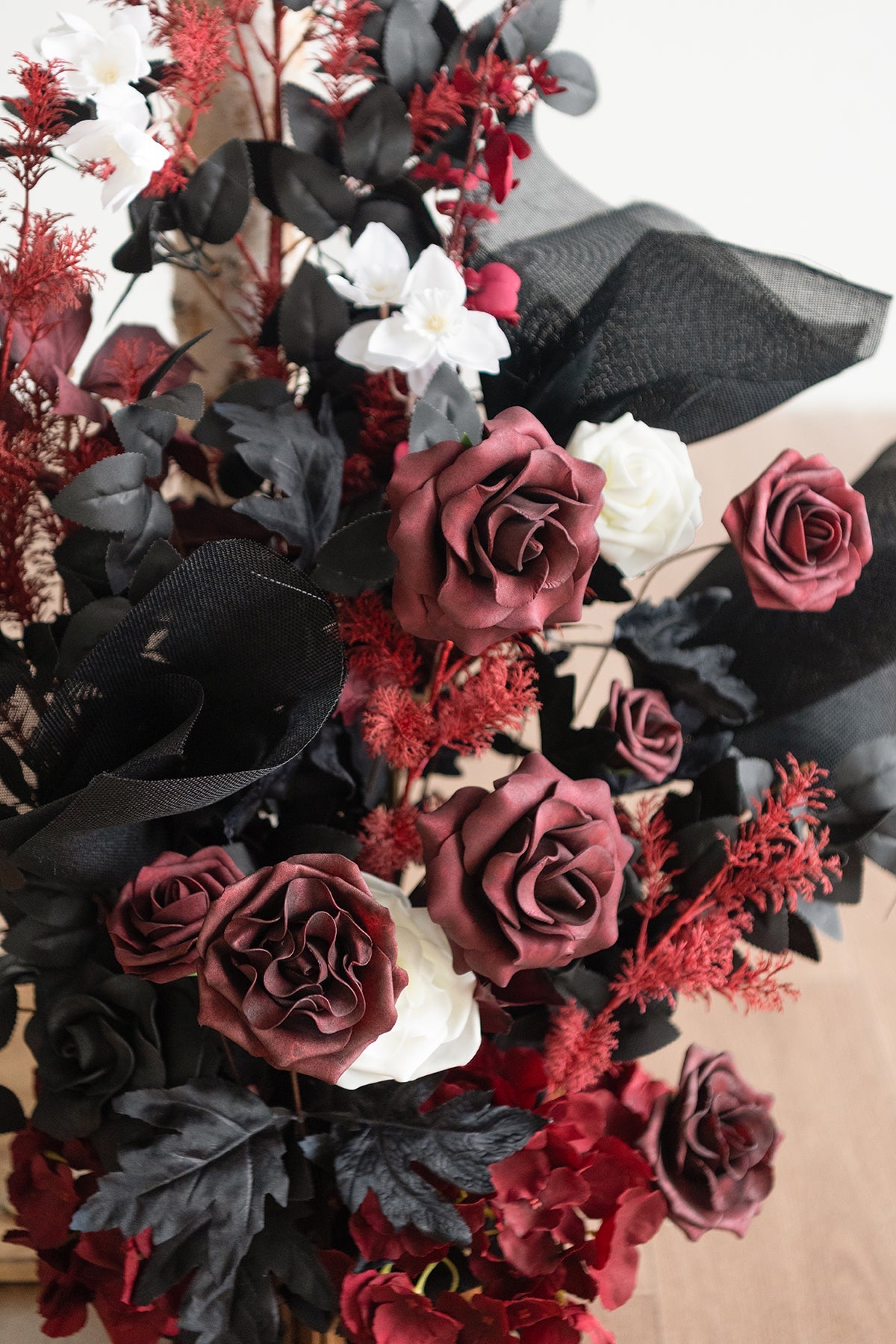Ground Flower Arch Decor in Moody Burgundy & Black