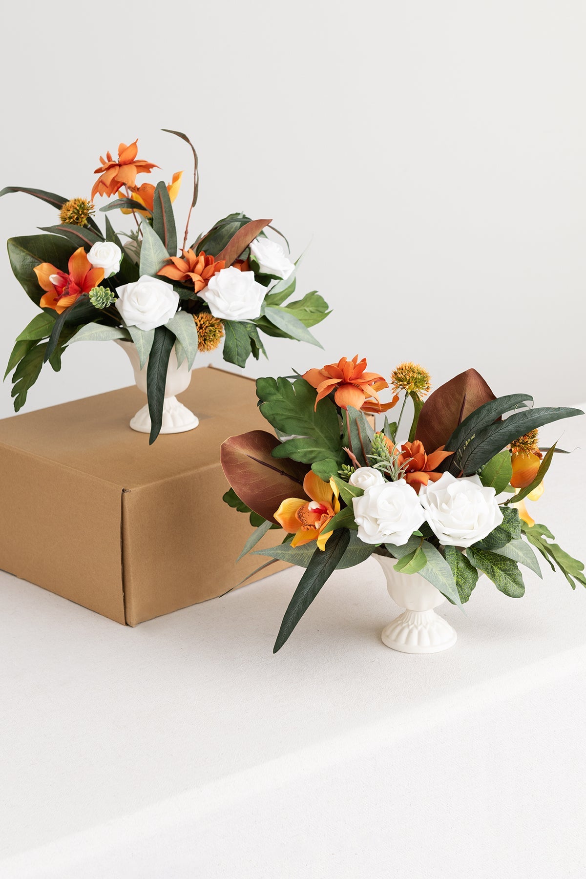 Large Floral Centerpiece Set in Orange & Olive Green | Clearance